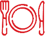 a red circle and fork and knife