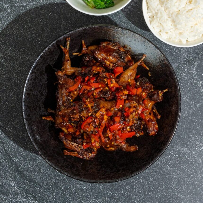 Sticky Chilli Quail with Garlic Bok Choy